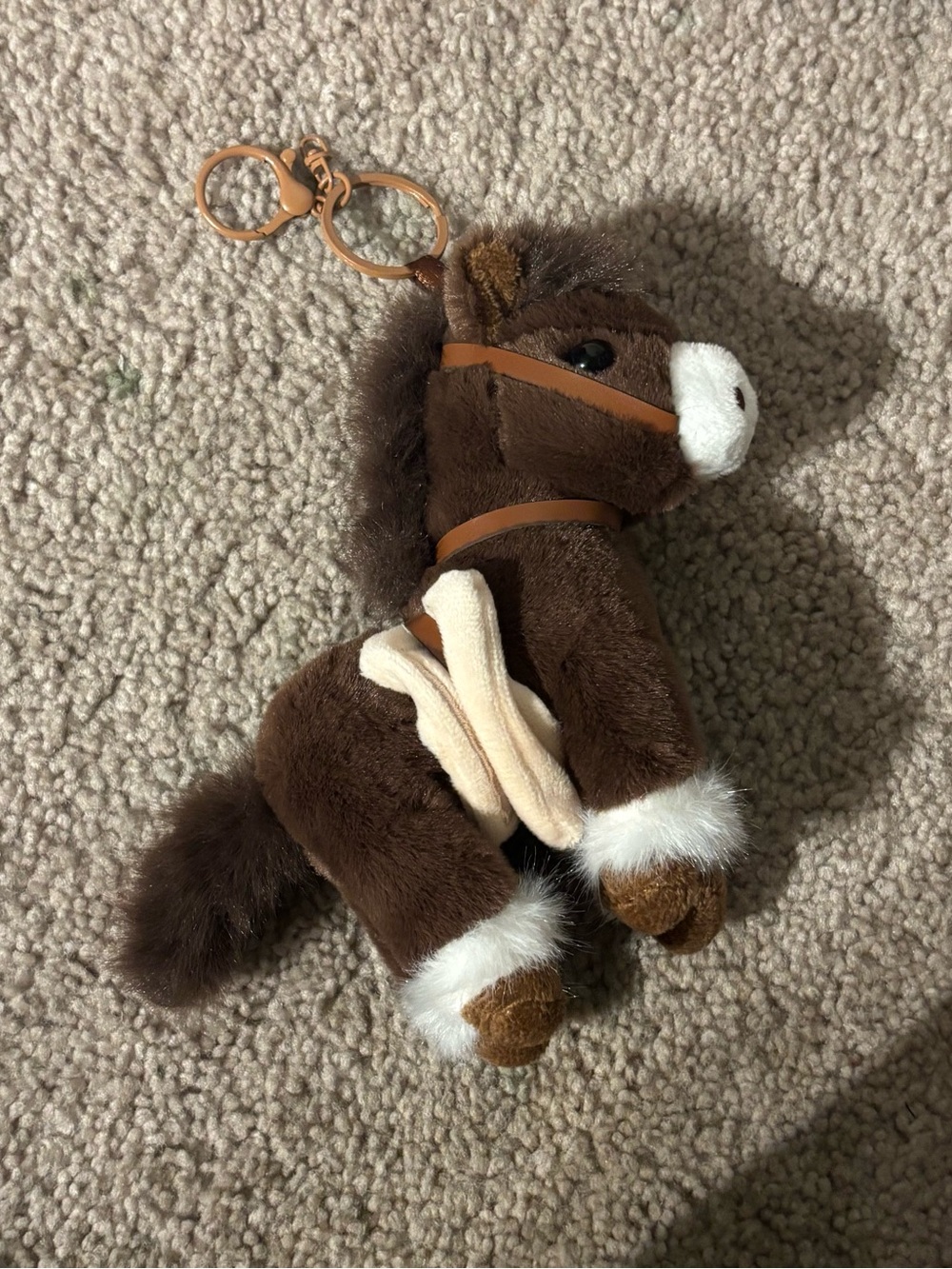 Plush Brown Horse Keychain with Saddle